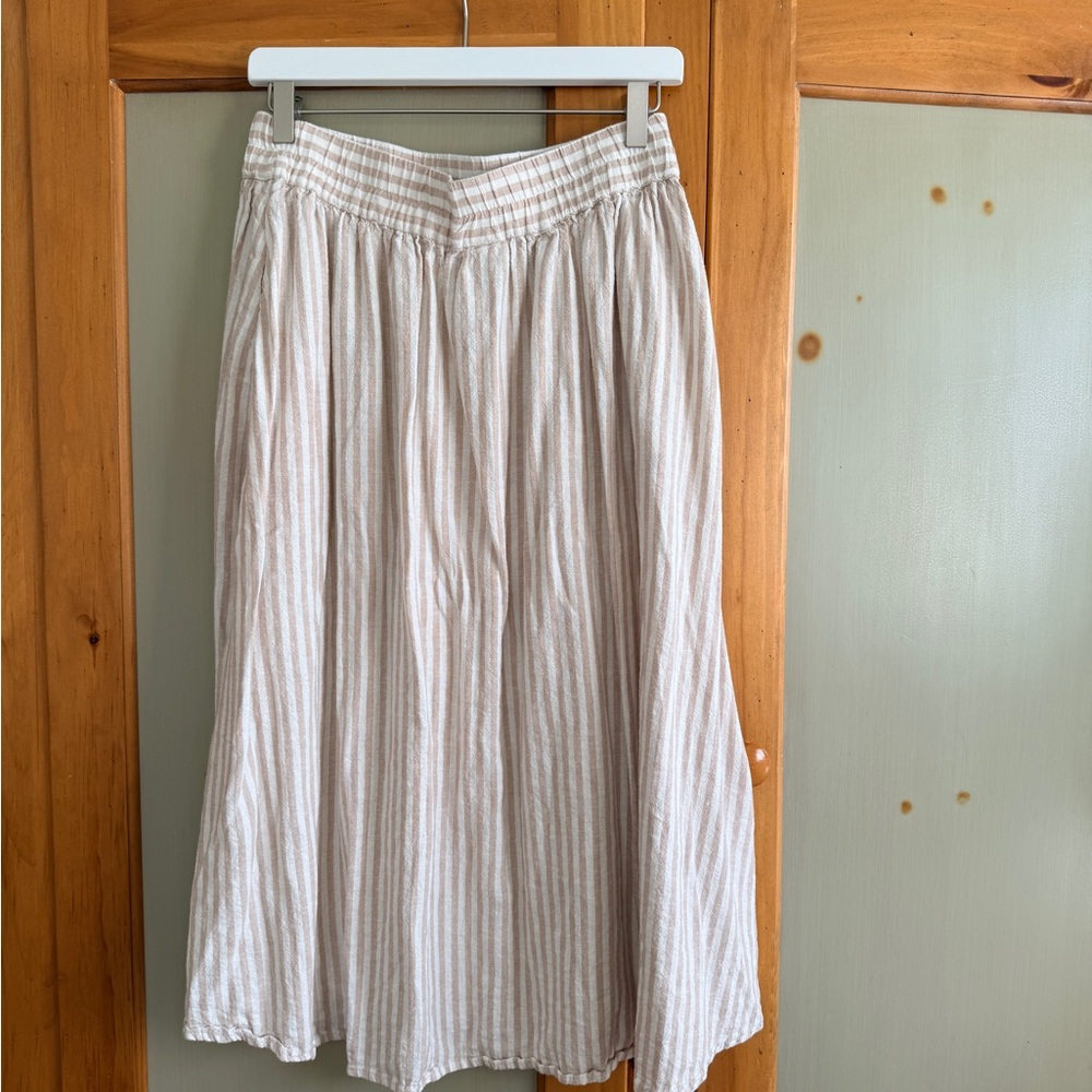 Linen blend cream and white stripe skirt
